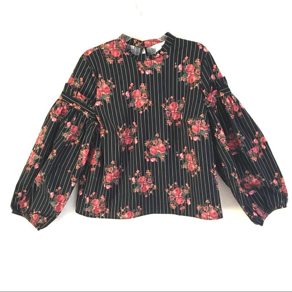 H &‎ M floral balloon sleeve blouse women’s 14 NEW